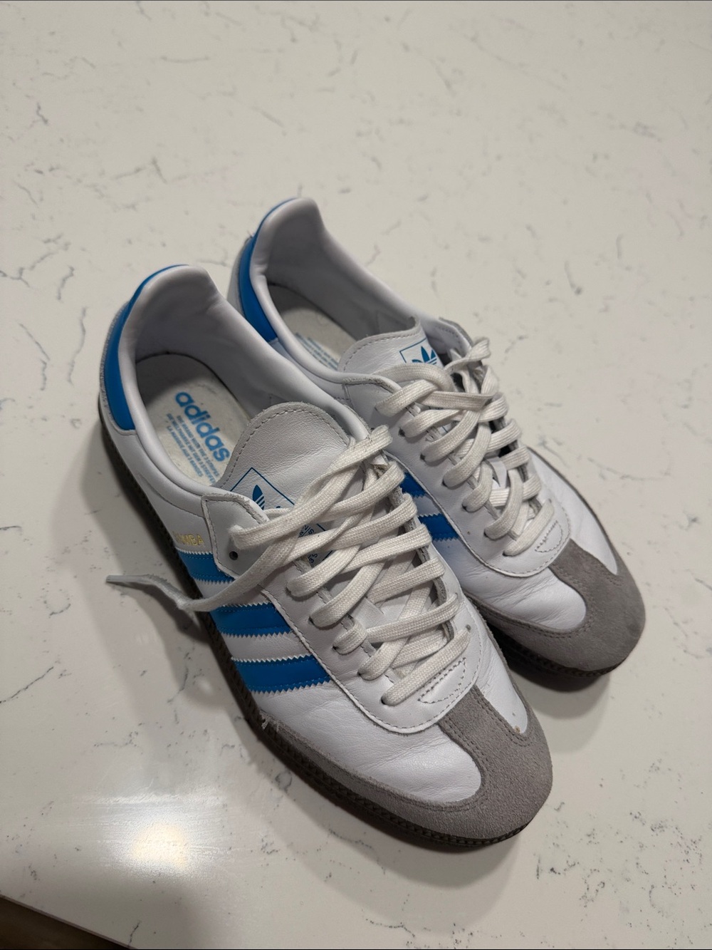 adidas Men’s White, Blue & Gray Classic Sneakers